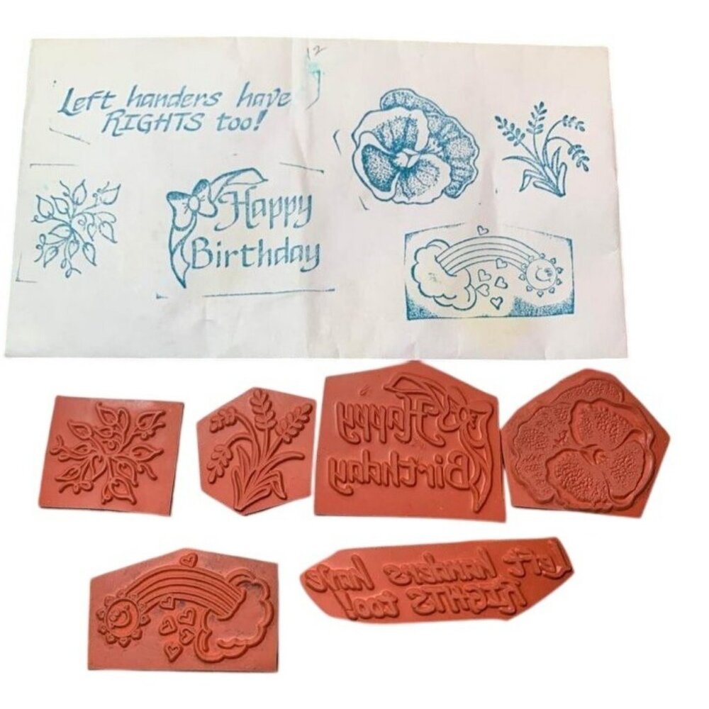 Left Hand Unmounted Rubber Stamp Set Floral Happy Birthday Crafts